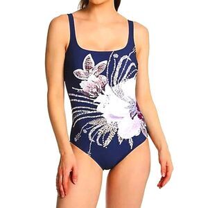 Gottex Women's Navy Pink Dolce Vita Square Neck One Piece Swimsuit Size 8